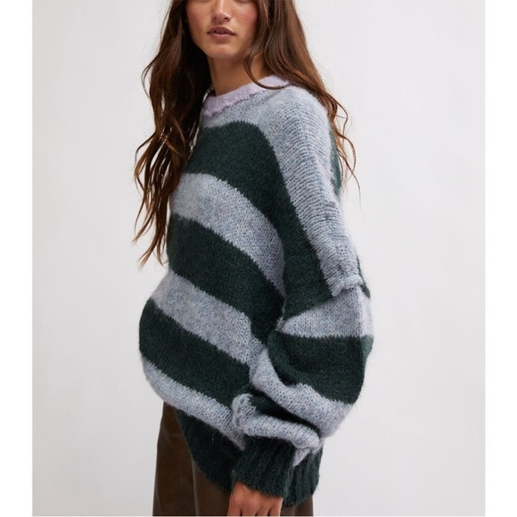 FREE PEOPLE Alpaca Wool Paris Sweater / Forest Cloud Combo Size M - Picture 2 of 12